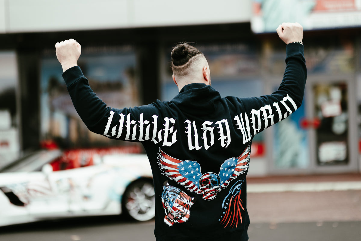 Hoodie "Little USA World" Black/White UNISEX
