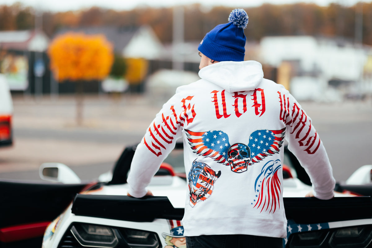 Hoodie "Little USA World" White UNISEX