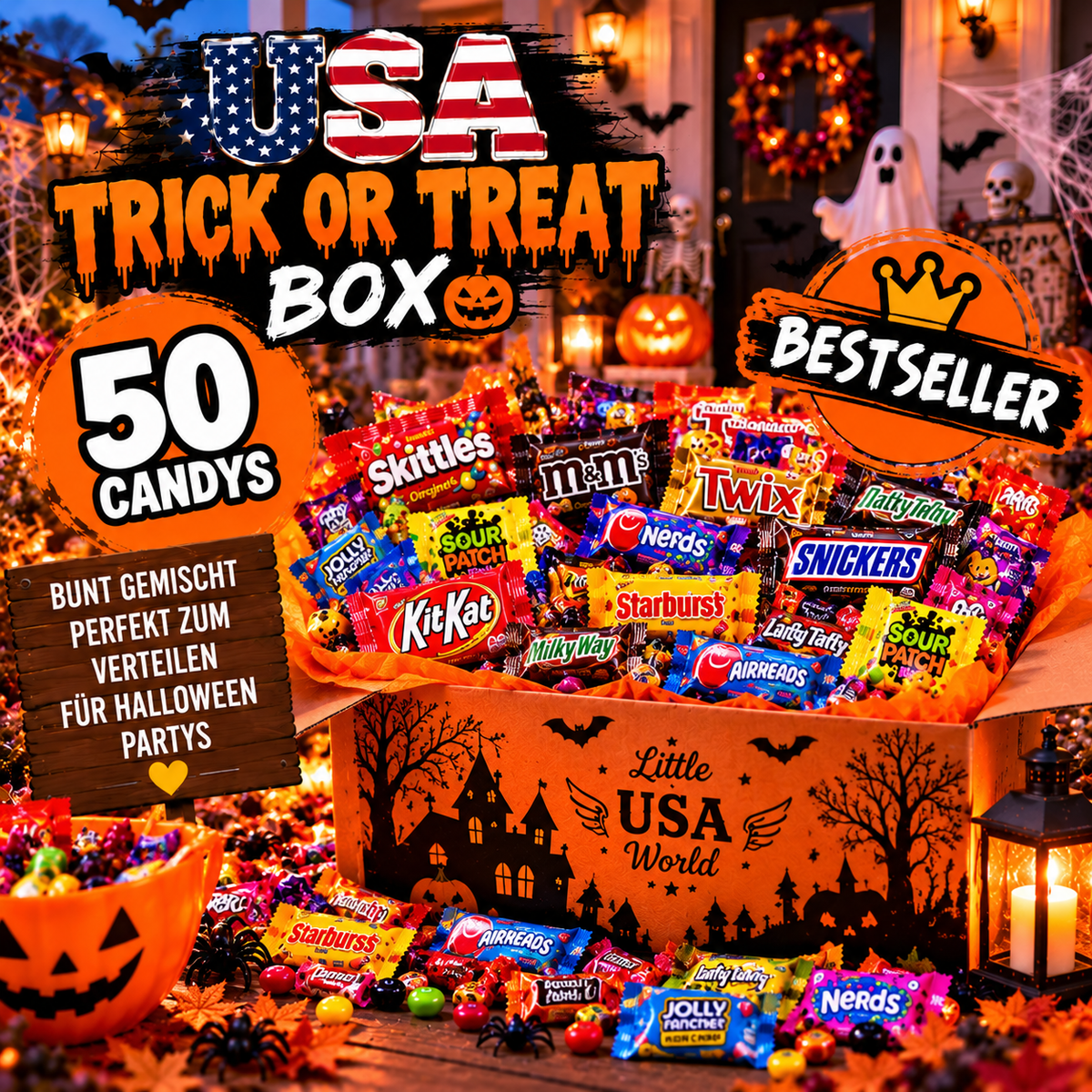 USA Trick or Treat Box – 50 Candys USA BESTSELLER