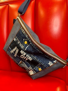 CrossBody Bag braun/blau "New York City " Handmade in Hessen, stark limitiert