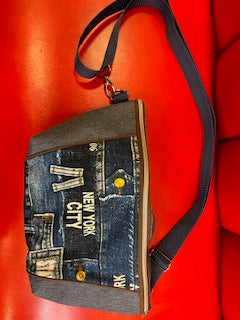 CrossBody Bag braun/blau "New York City " Handmade in Hessen, stark limitiert