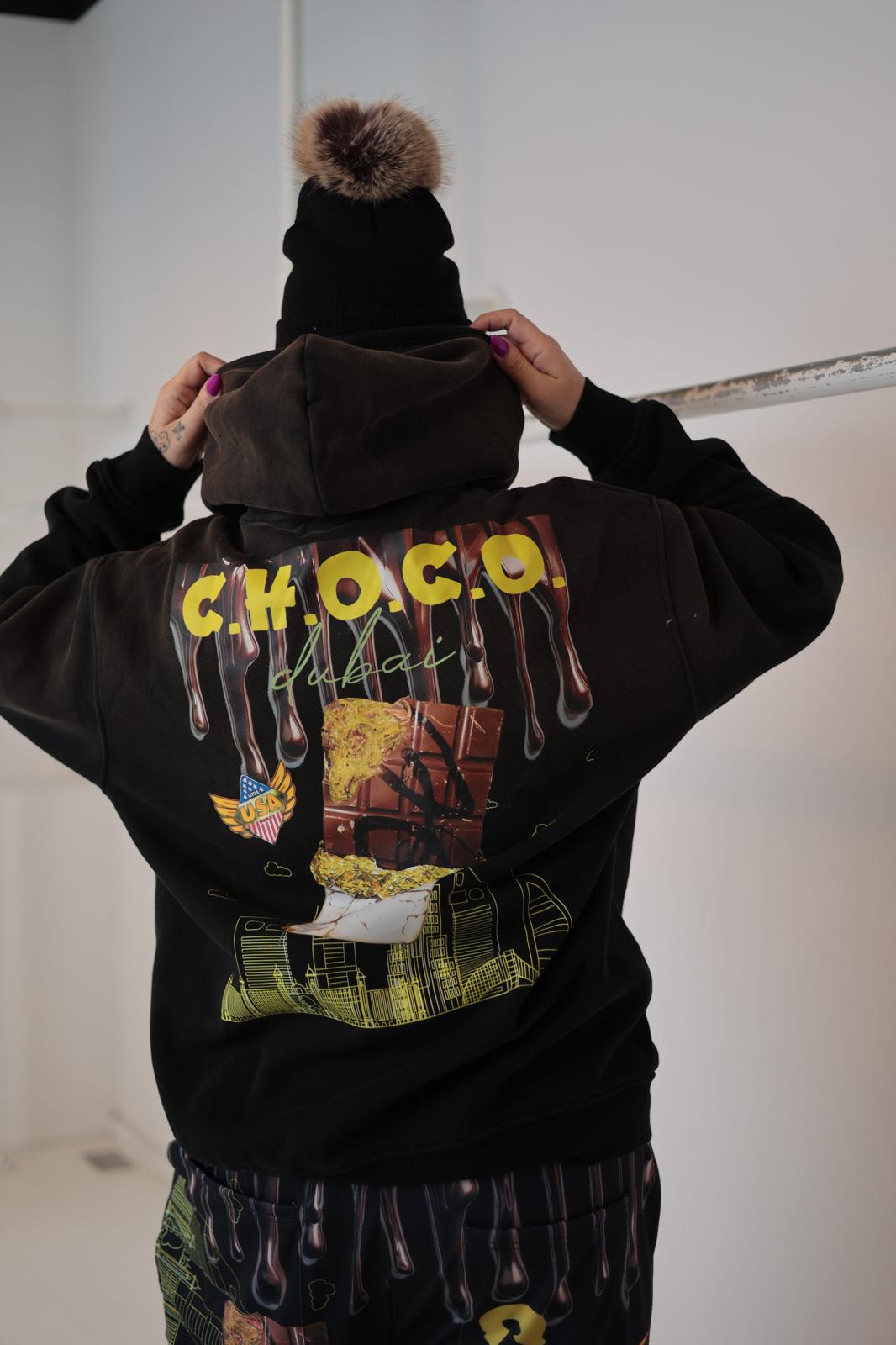 Hoodie " C.H.O.C.O. Dubai " washed black/brown, Einheitsgröße (Damen & Herren) BLACK WEEK SALE