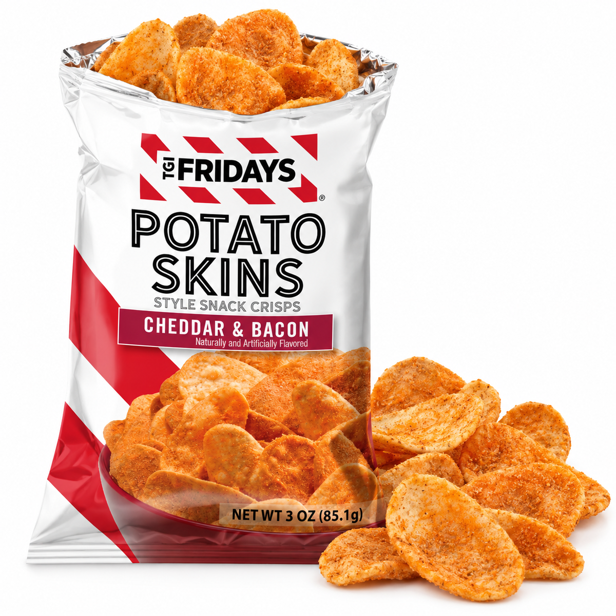 TGI Fridays Potato Skins Cheddar & Bacon – Kartoffelsnacks 85 g